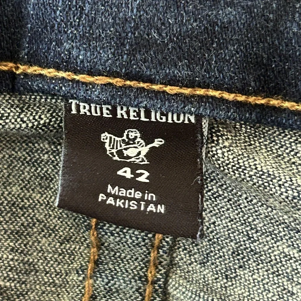 True Religion Ricky Relaxed Straight Jeans Mens 42x32 Blue Dark Wash Denim